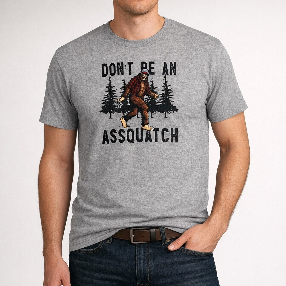 Gildan Assquatch Heavy Cotton Funny Bigfoot Graphic T Shirt Grey Size Medium